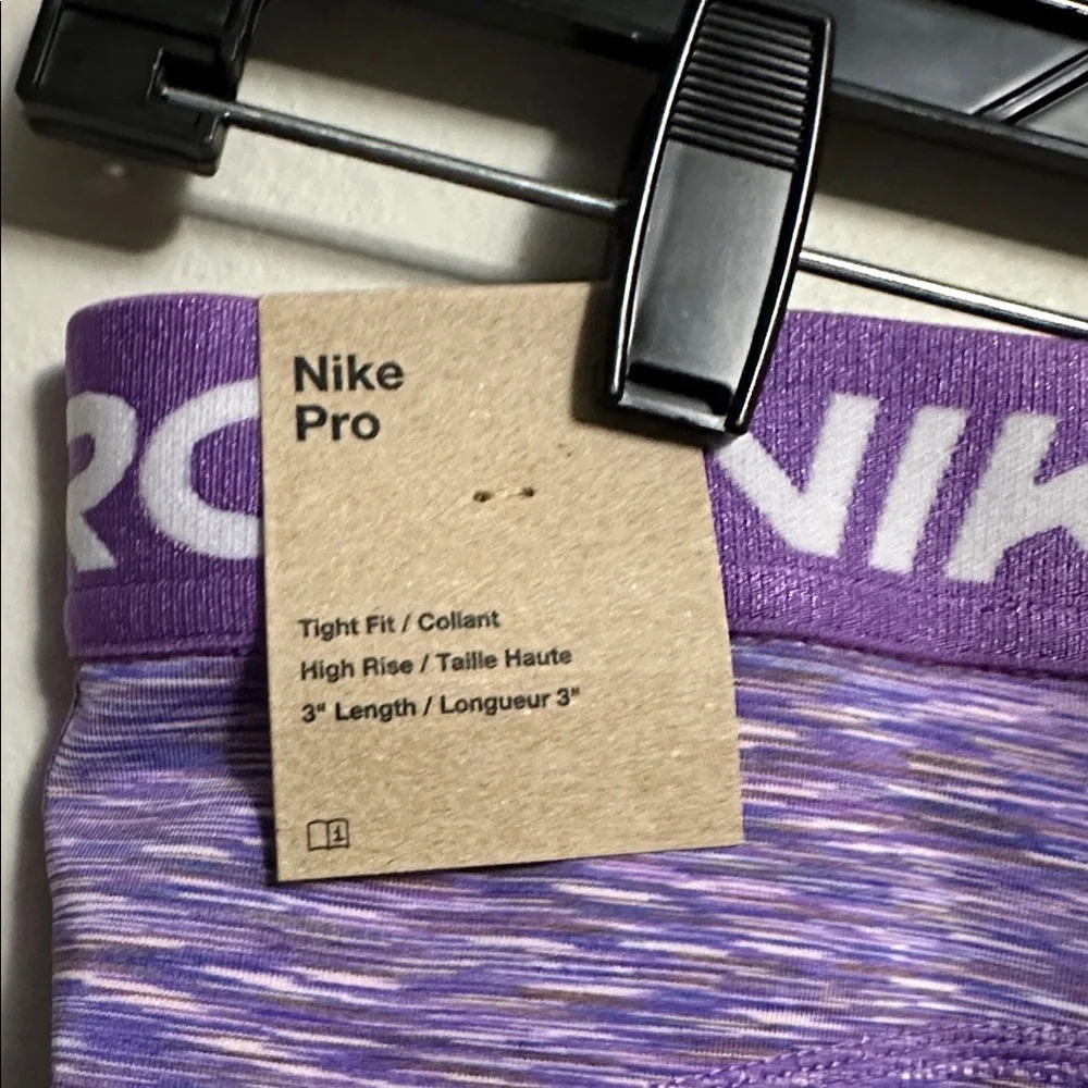 Nike Pro Women's Tight Fit High Rise 3” Heathered Purple Athletic Shorts Small - Picture 6 of 7